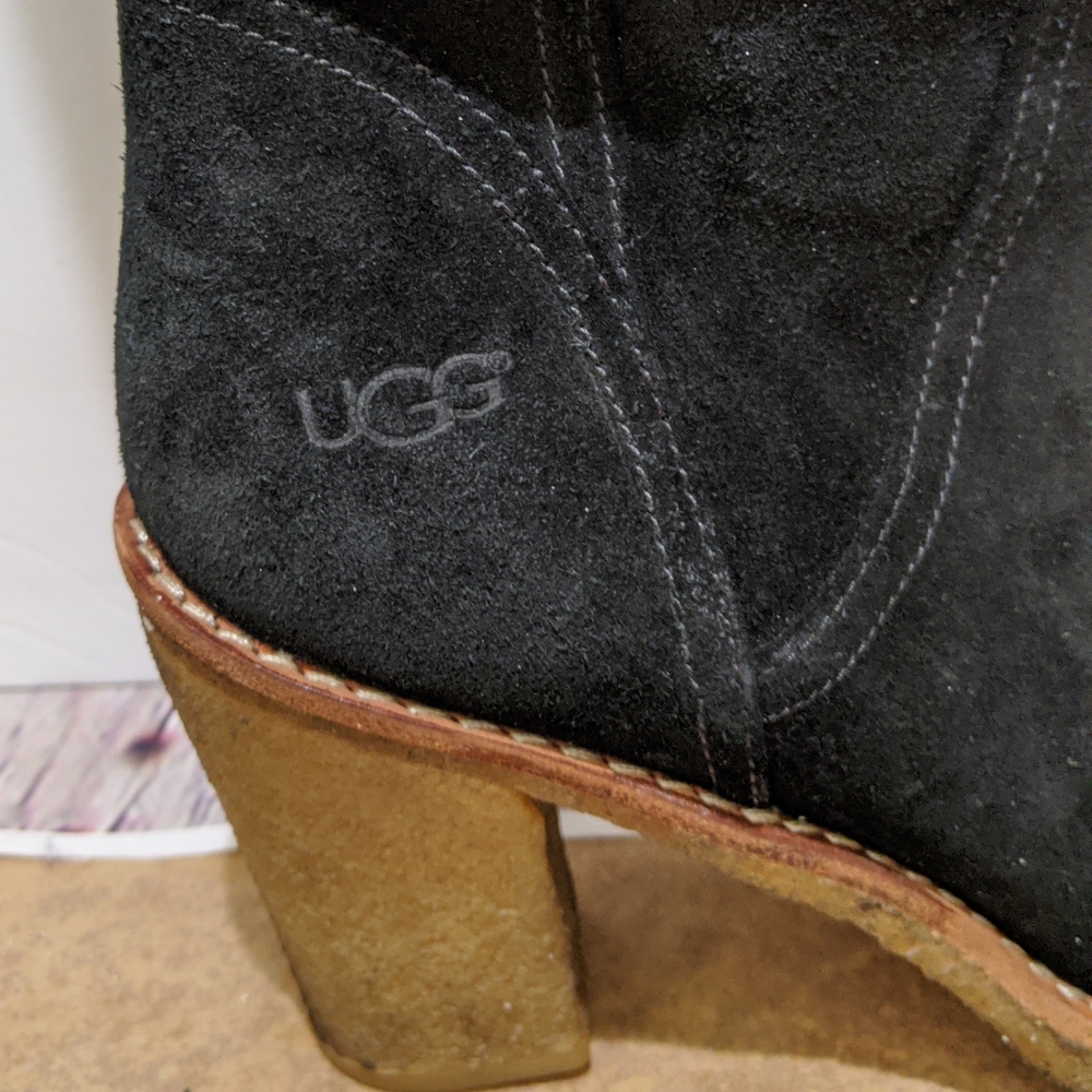 Ugg Josie Sz 7 Heeled Tall Black Suede Cuff Boots - Picture 8 of 8